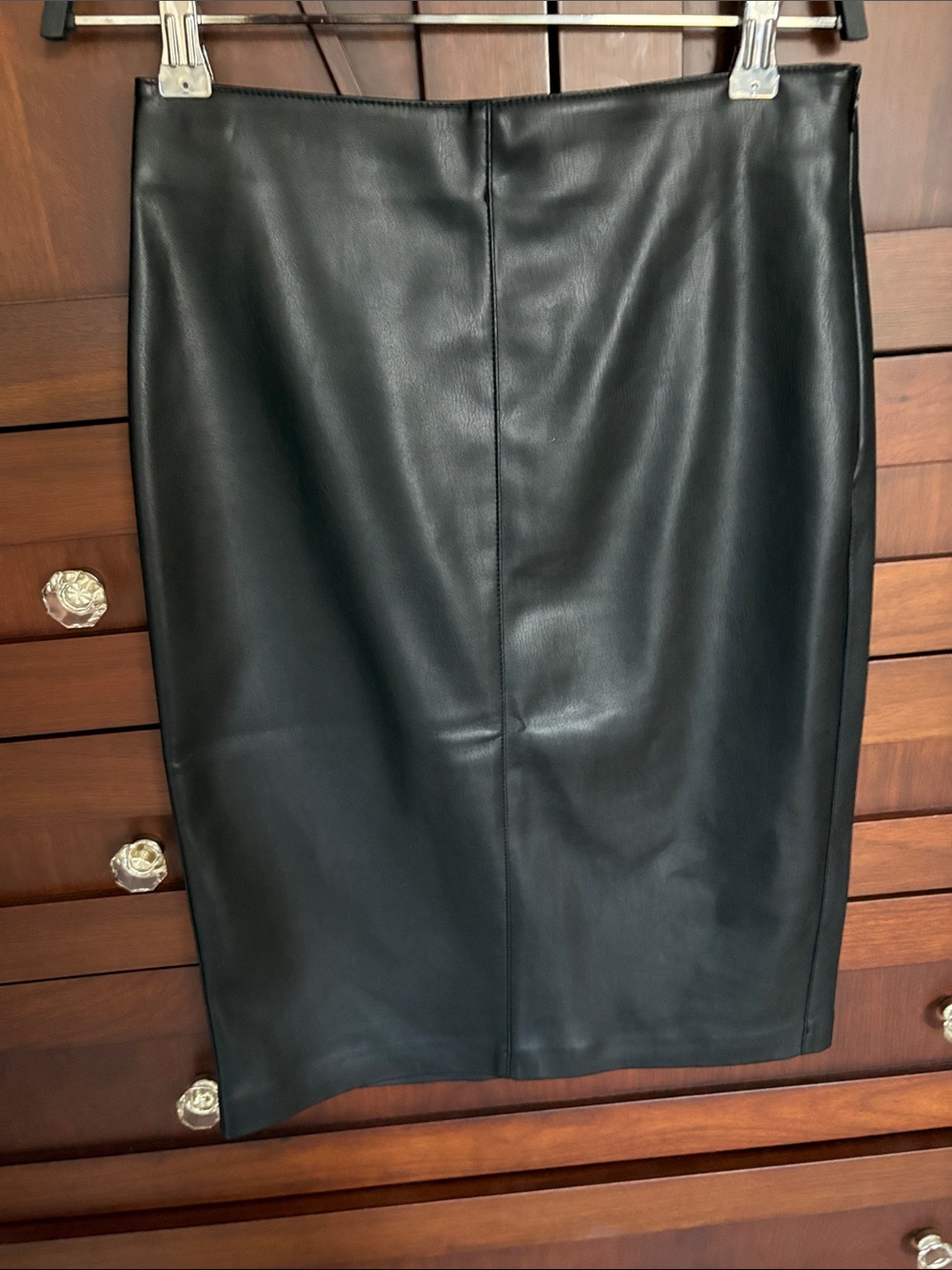 Mango Black Faux Leather Pencil Skirt NWOT size 34/2